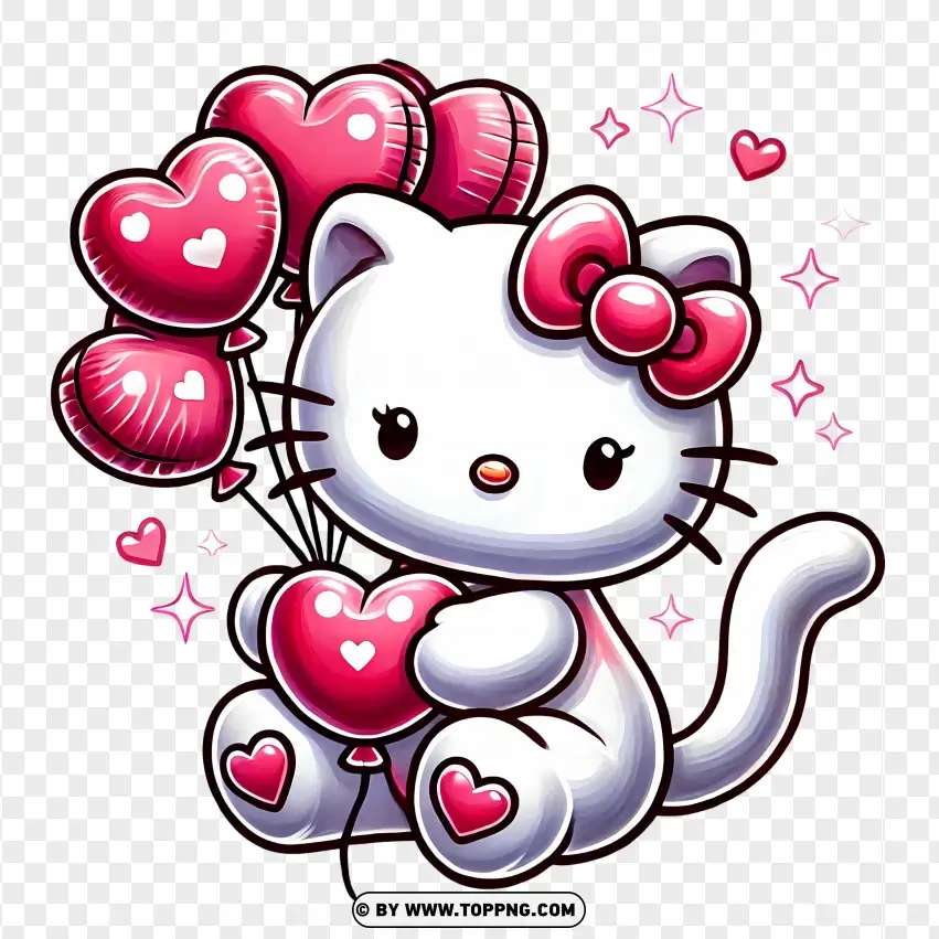 Hello Kitty Sitting With A Bundle Of Hearts PNG Transparent Background