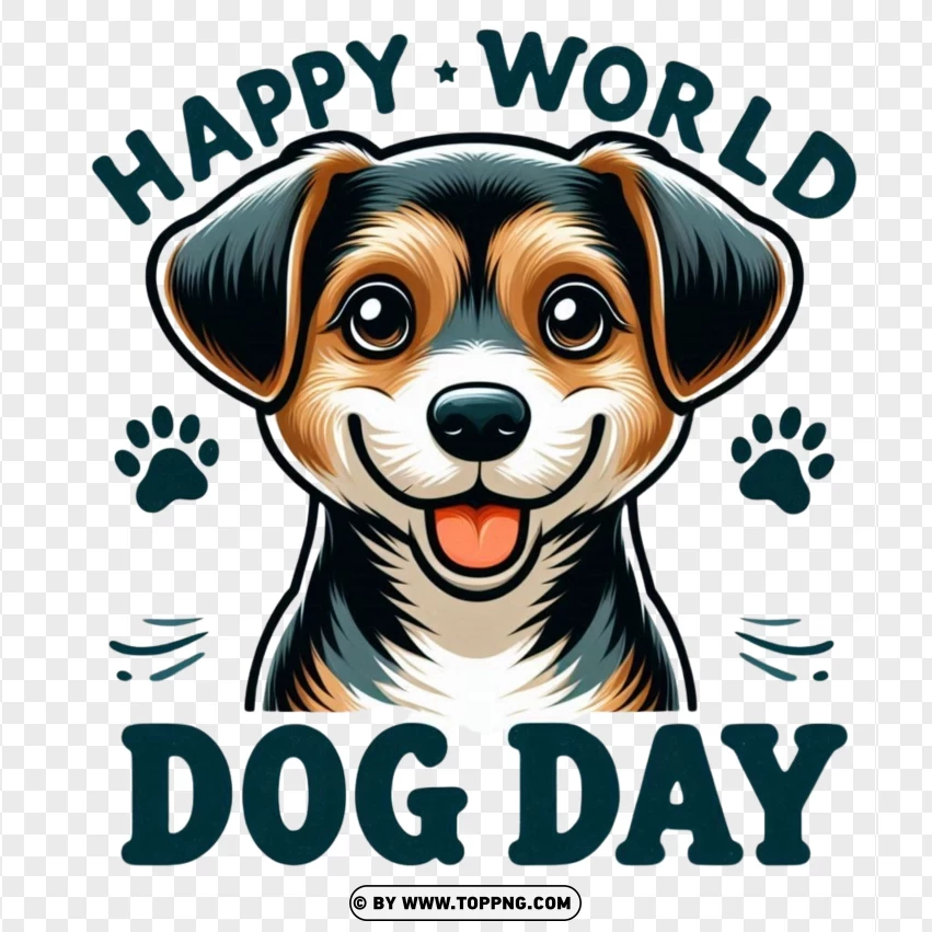 Cheerful Puppy With Blue With Happy World Dog Day PNG Transparent Background