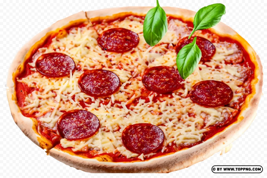 Cheesy Pepperoni Pizza With Flying Ingredients PNG Transparent Background