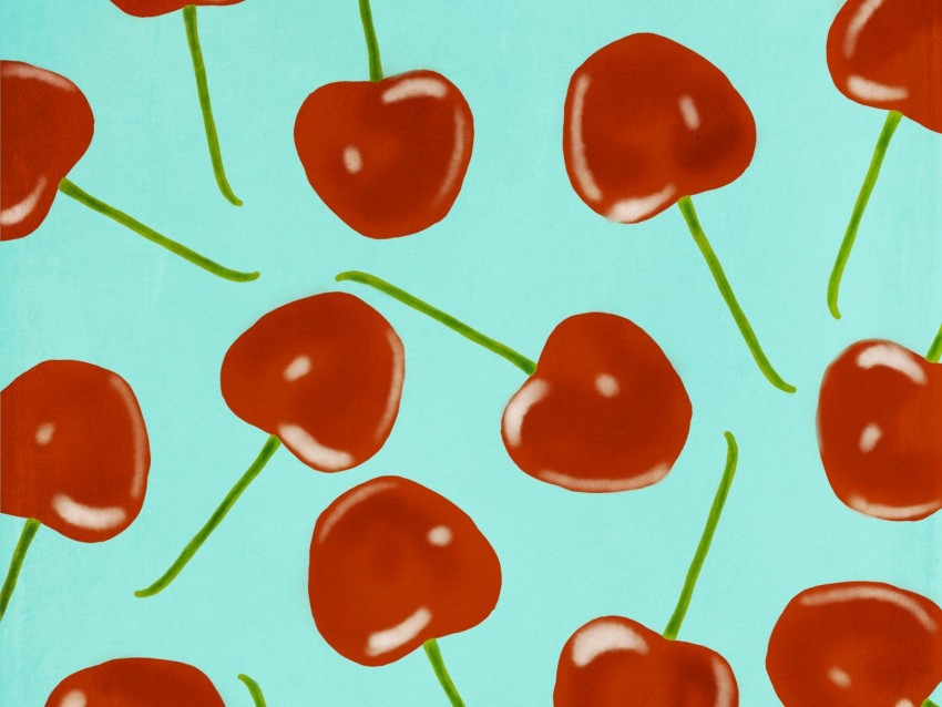 cherries, pattern, berries, red