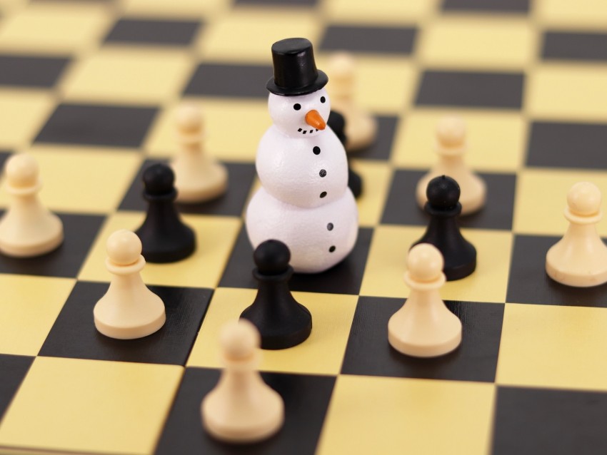 Chess Snowman Figures Pawns Chess Board Game Background