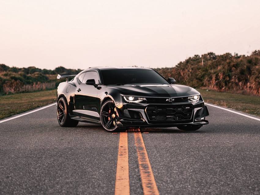 chevrolet camaro, chevrolet, black, machine, asphalt, marking