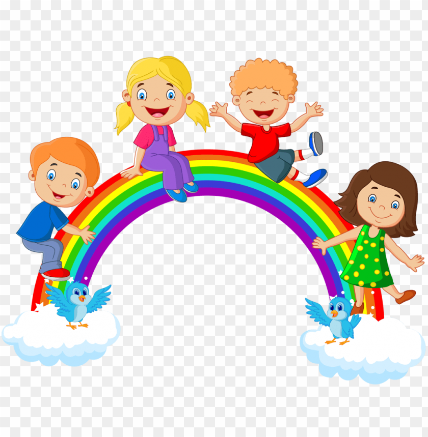 children, rainbow, birds, cloud, happiness, outdoor fun, colorful