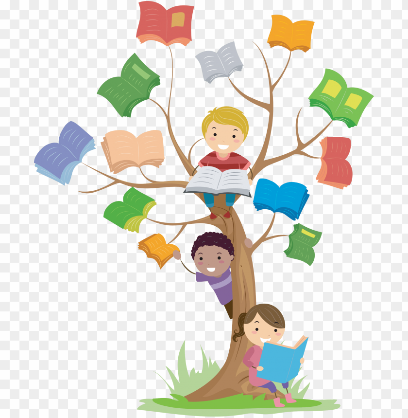 tree, children, books, reading, leafy, outdoor, playful