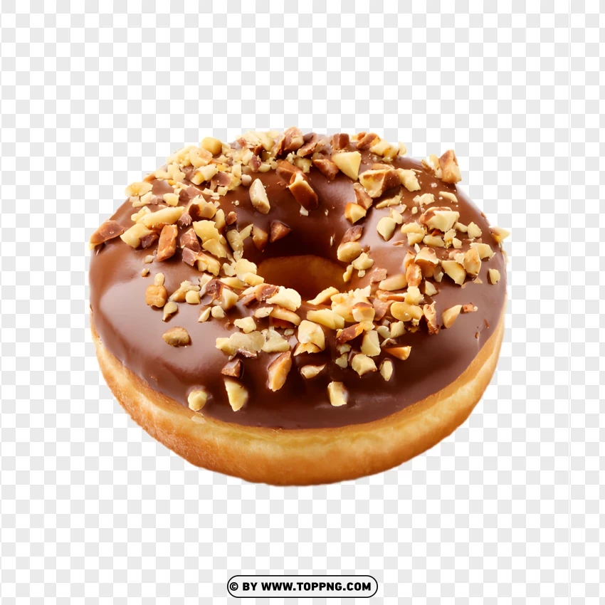 Chocolate Glazed Donut With Crushed Nuts Topping PNG Transparent Background