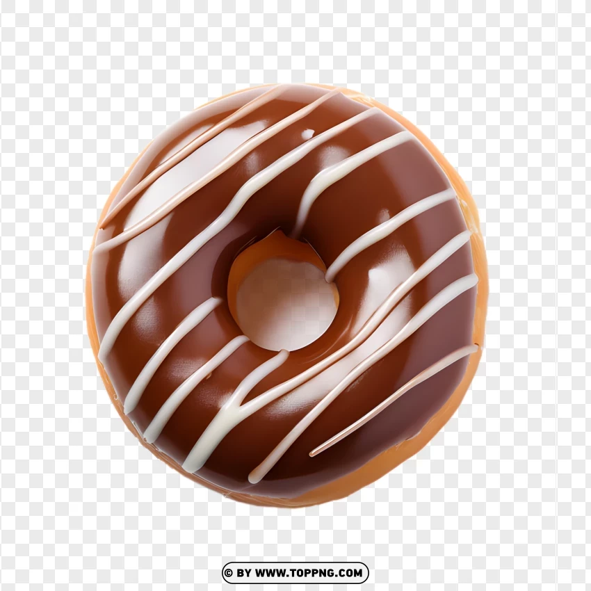 Chocolate Glazed Donut With White Chocolate Stripes PNG Transparent Background