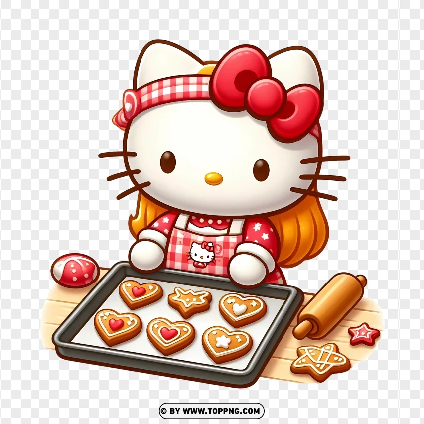 Christmas Hello Kitty Baking Cookies In A Festive Kitchen PNG Transparent Background