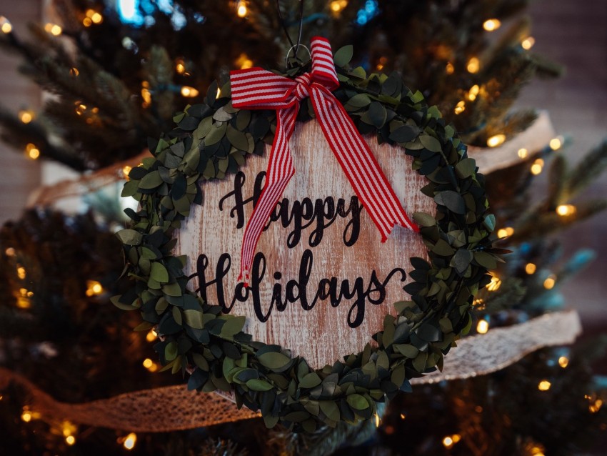 christmas, new year, wreath, inscription, bow