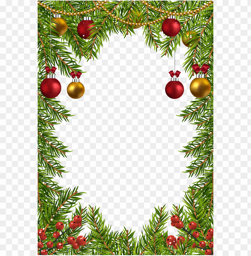 Christmas decorations, holiday frame, evergreen branches, ornaments, red berries, festive design, seasonal decor