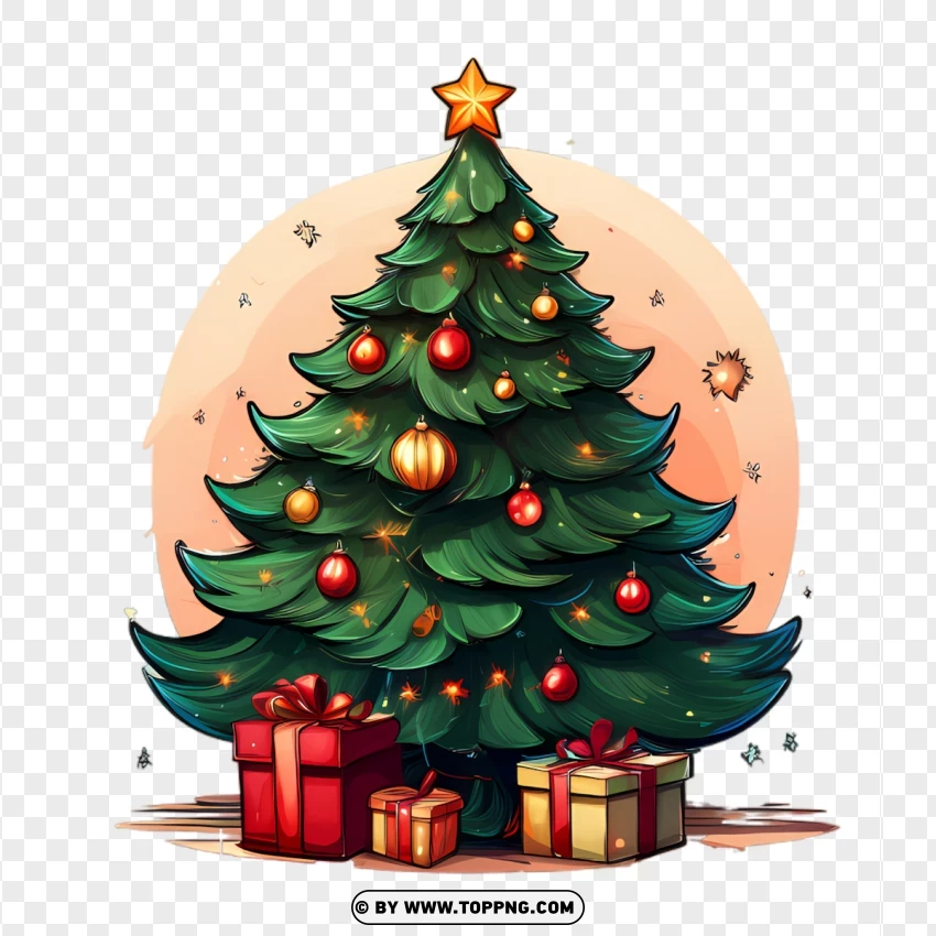 Christmas Tree Cartoon Clipart With Gifts And Decorations PNG Transparent Background