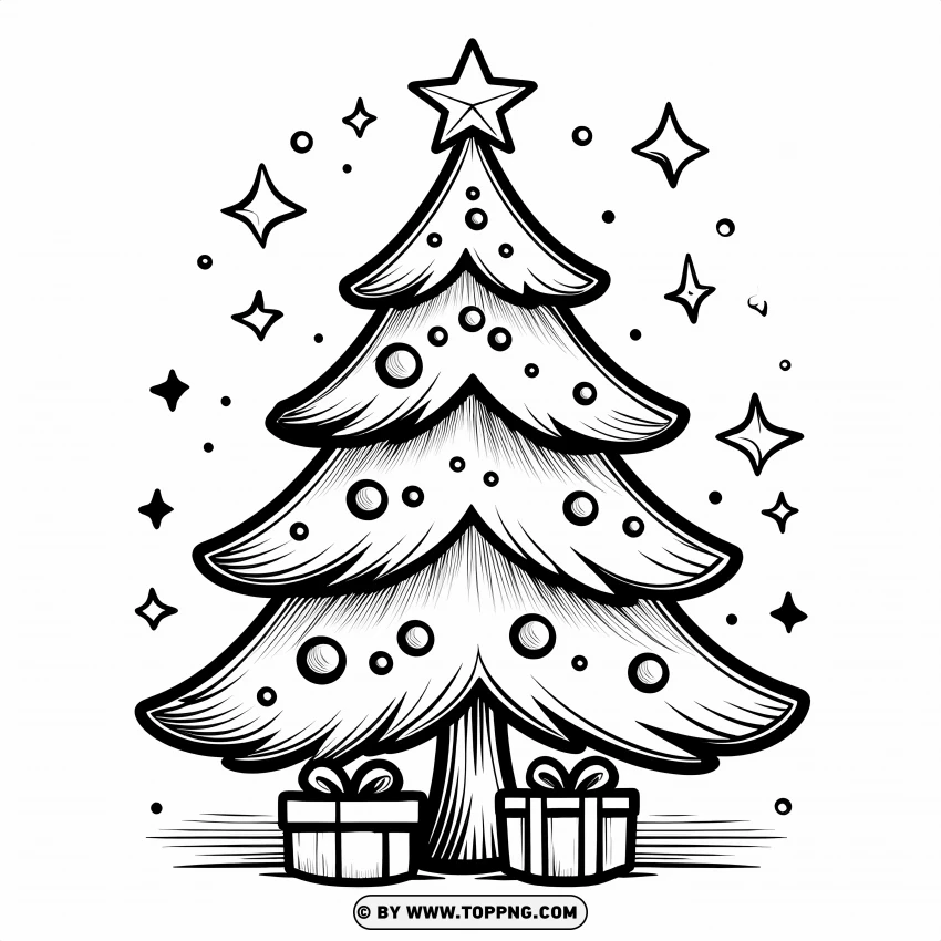 Christmas Tree Cartoon With Starry Outline PNG Transparent Background