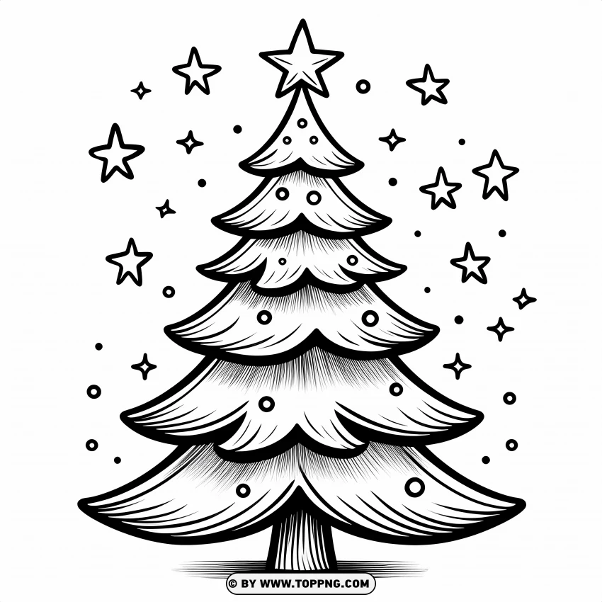 Christmas Tree Cartoon With Outline And Star Decoration PNG Transparent Background