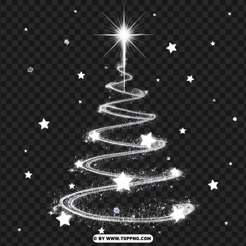 Christmas Tree Illustration With Glowing Stars And Black PNG Transparent Background