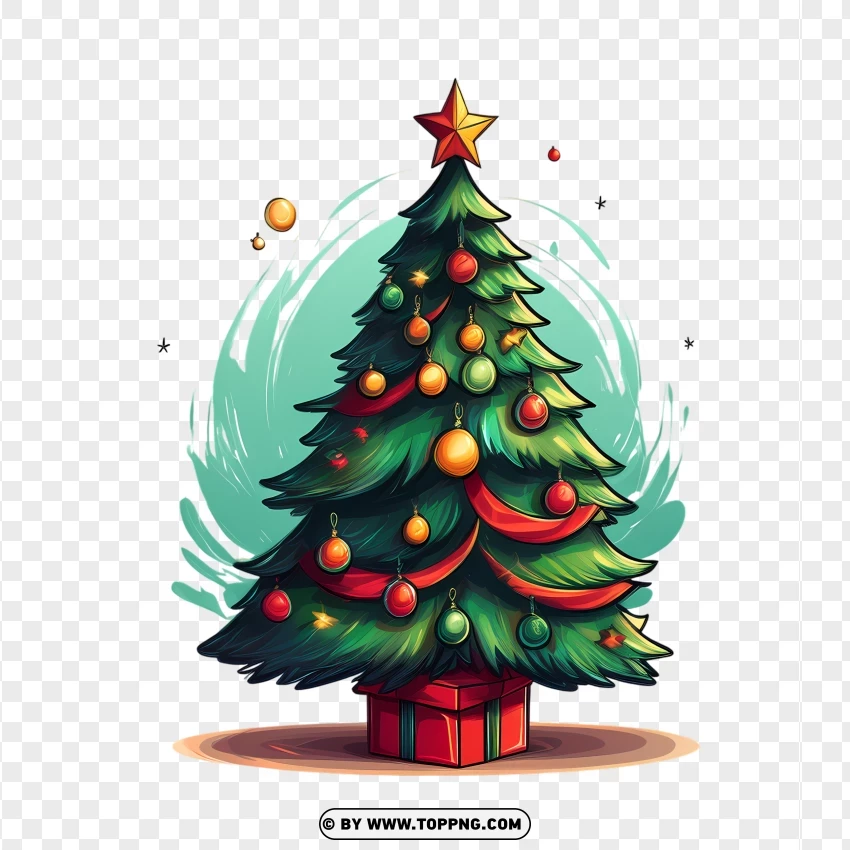 Christmas Tree Merry Christmas With Golden Star PNG Transparent Background