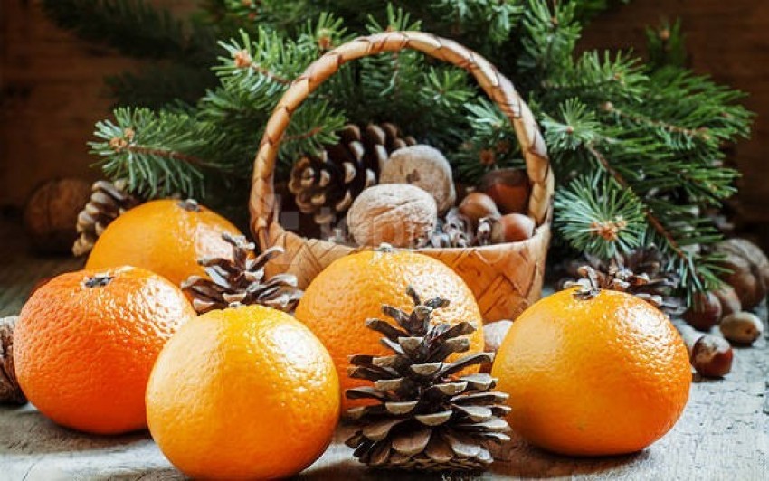 Christmas Wallpaper With Oranges PNG Transparent Background