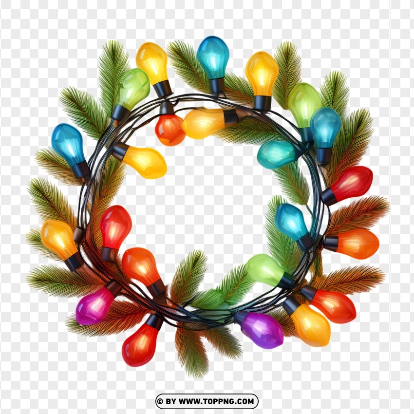 Christmas Wreath With Multicolor Fairy Lights PNG Transparent Background