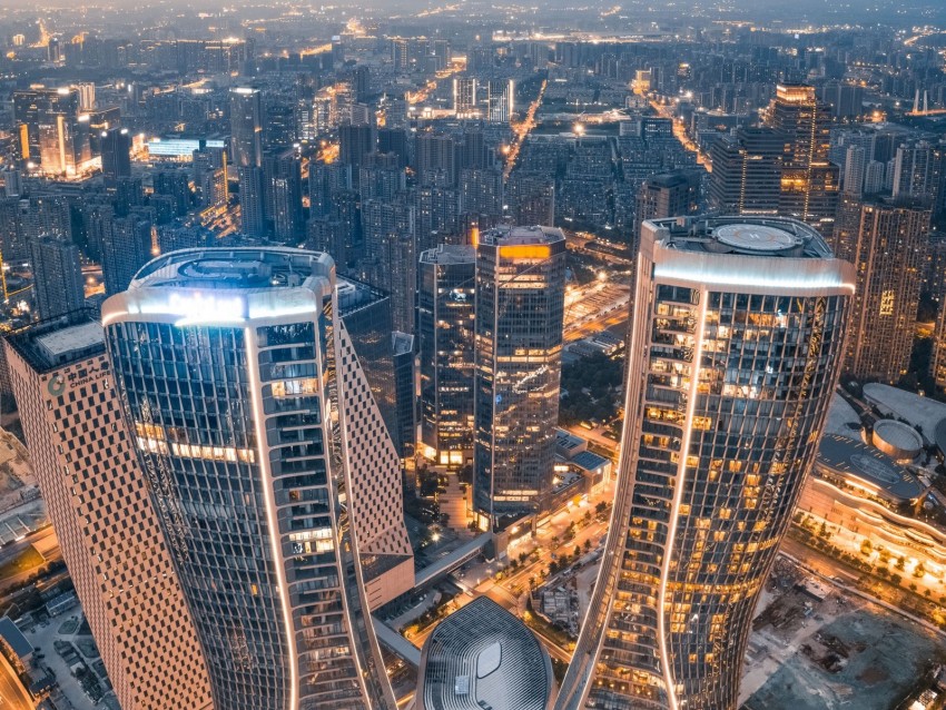 city, aerial view, buildings, skyscrapers, architecture