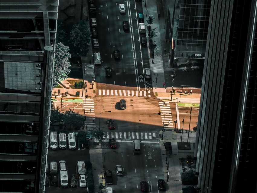 City Aerial View Street Buildings Movement Light Gray Background