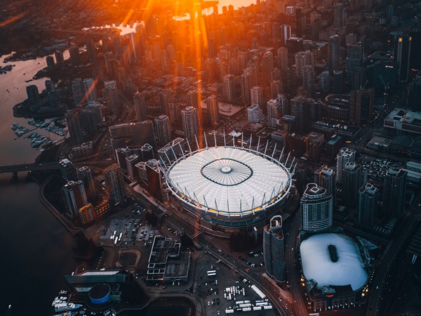 city, aerial view, sunset, sunlight, architecture