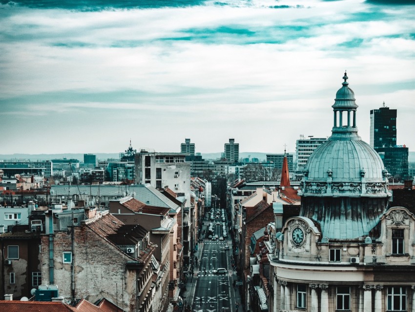 city, architecture, overview, sky, clouds, roofs