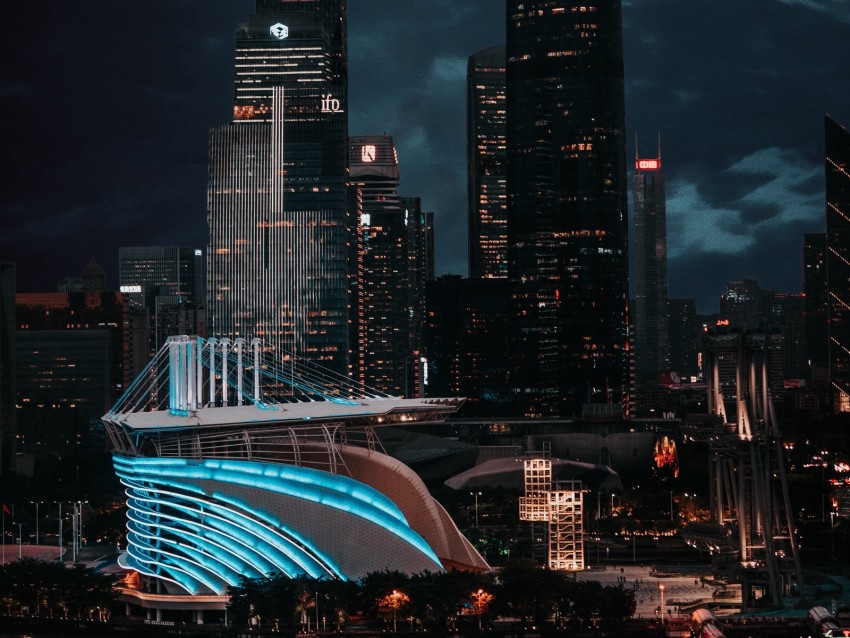 City Buildings Architecture Night Moon Light Background