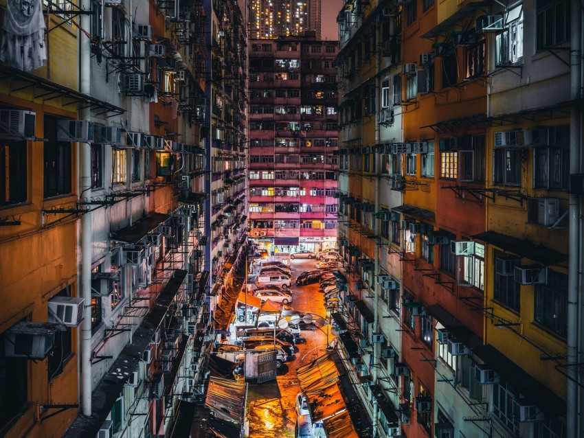 city, buildings, architecture, street, night, backlight