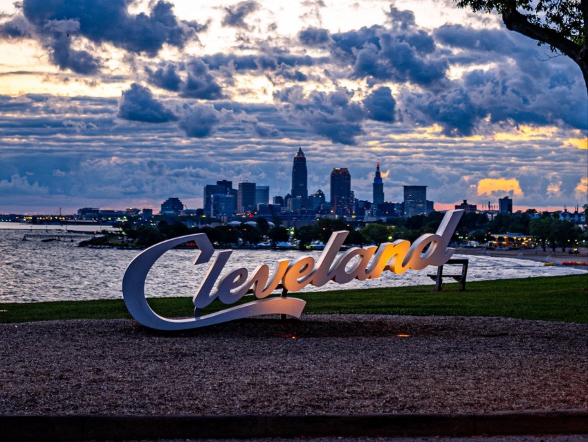 city, coast, inscription, view, cleveland, usa