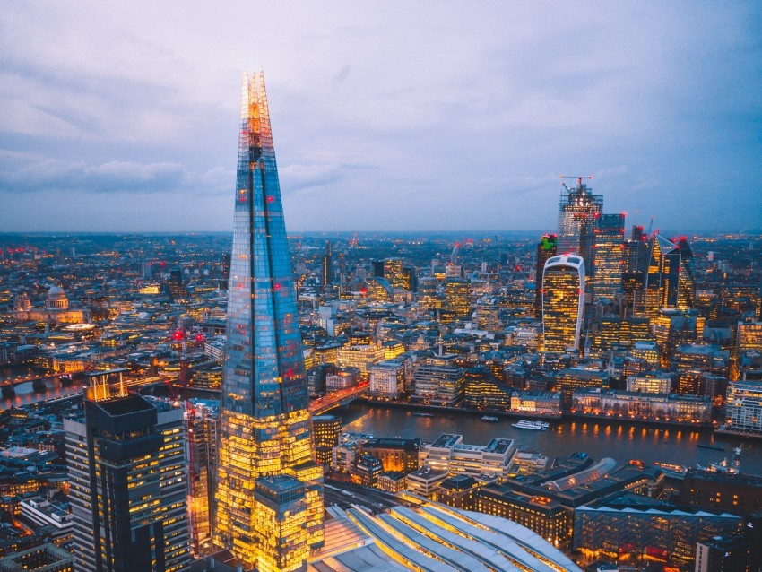 city lights, aerial view, skyscrapers, architecture, megalopolis