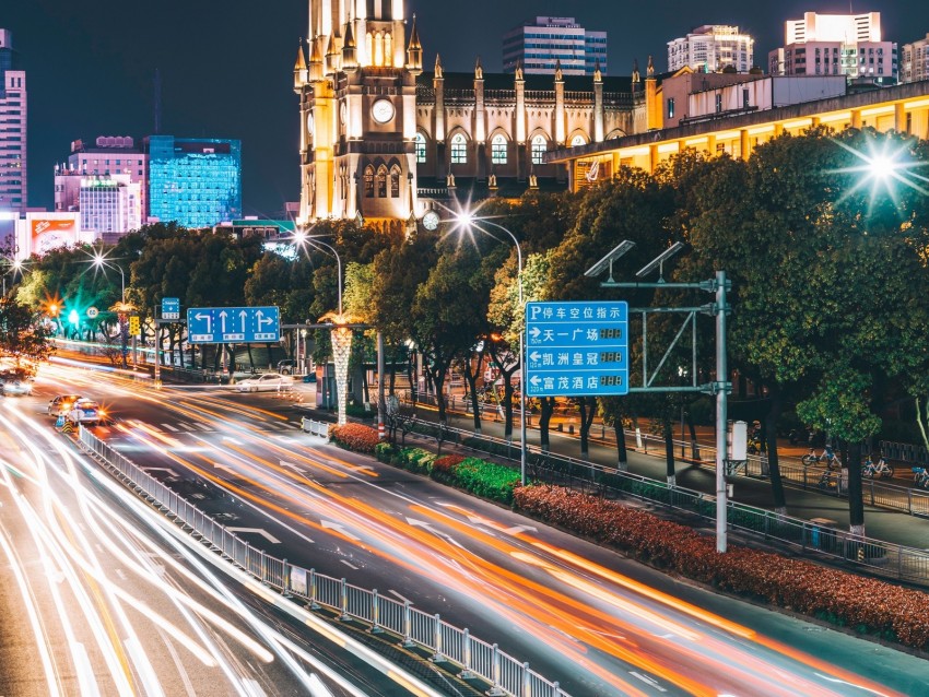 city, lights, bright, backlight, movement, long exposure