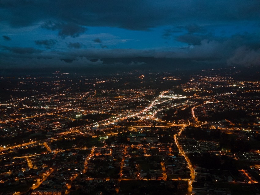 City Night Aerial View Height View Overview Background