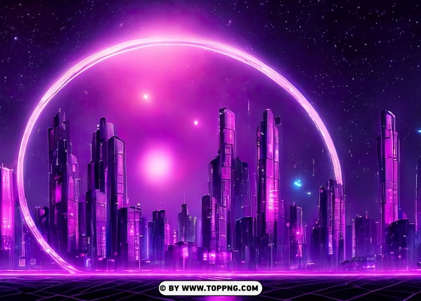 City Of Neon Dreams And Luminous Pink-purple Ring Wallpaper Flare PNG Transparent Background