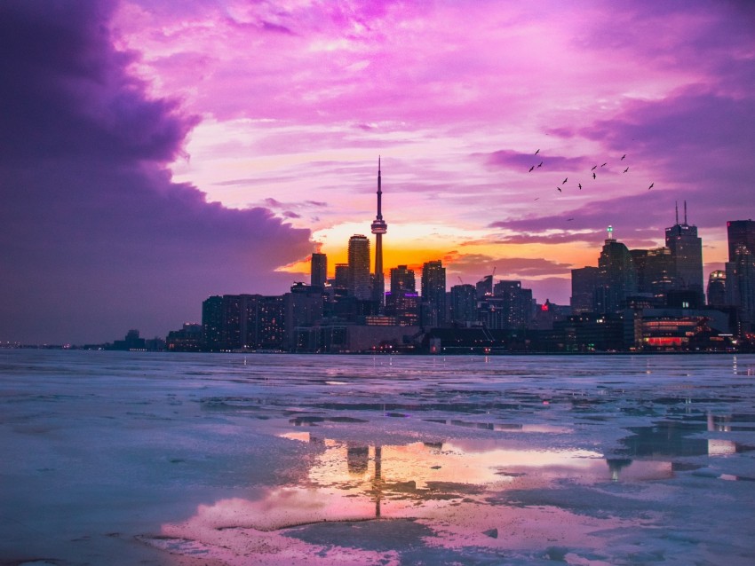 city, panorama, evening, toronto, canada