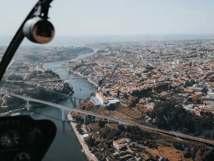 city, river, aerial view, overview, height