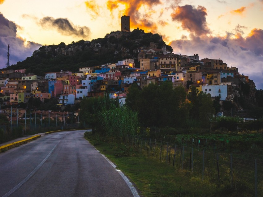 city, road, clouds, sky