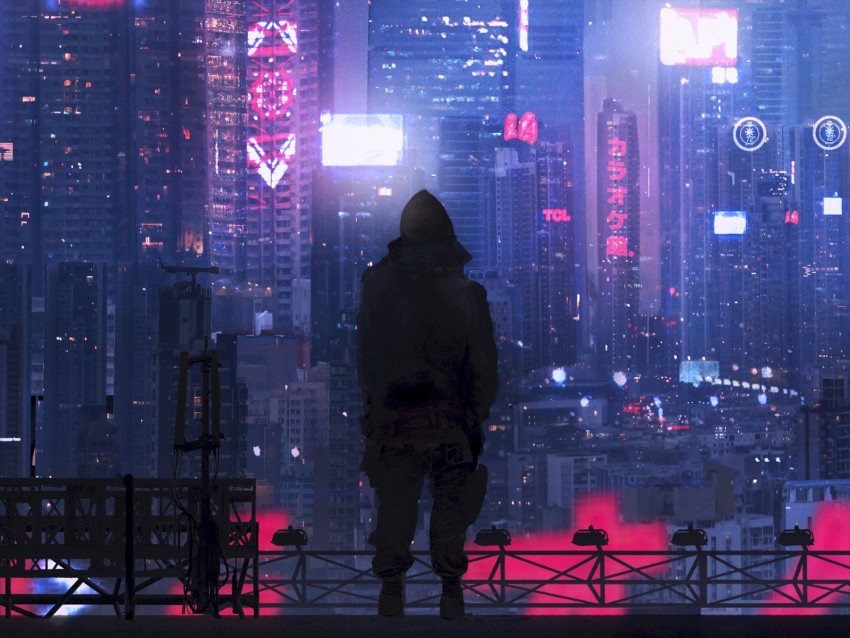 city, silhouette, art, cyberpunk, futurism, sci-fi