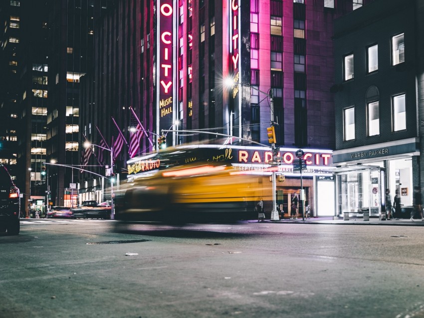 city, street, night, movement, blur