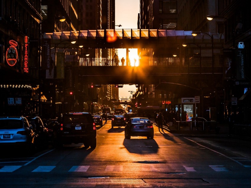 city, street, traffic, sunset, transportation