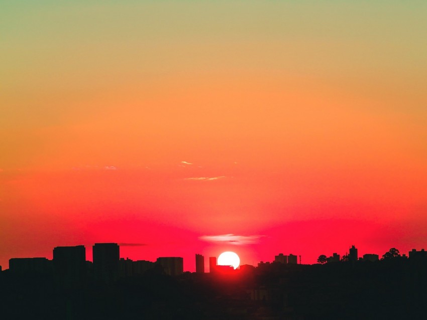 city, sunset, sky, horizon, sun