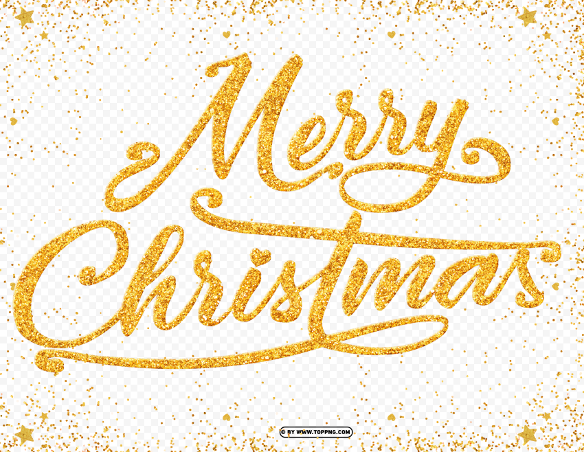 Merry Christmas Golden Glitter With Confetti PNG Transparent Background