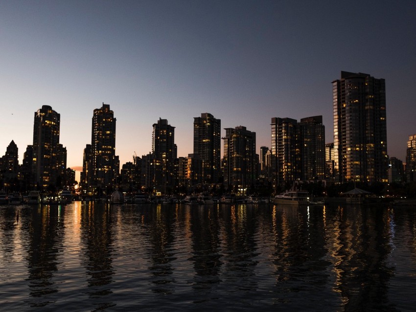 Cityscape River Sky Skyscrapers Reflection Evening Vancouver Canada Background