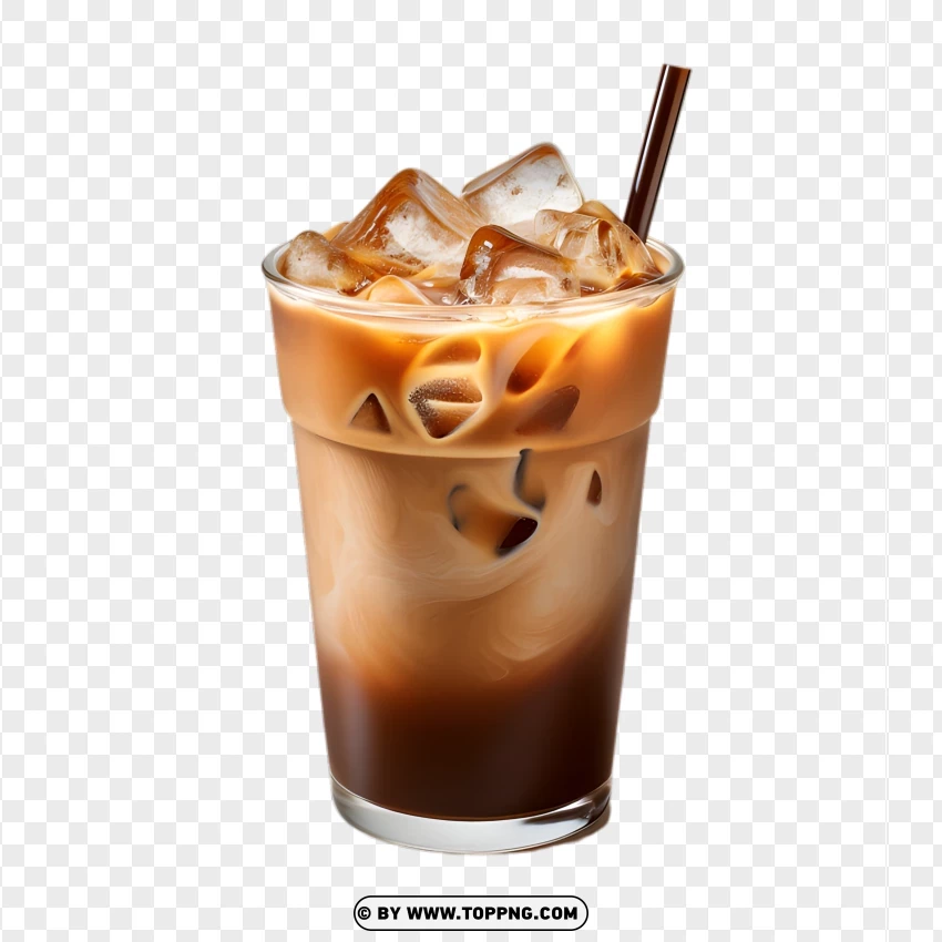 Classic Iced Coffee With Milk And Straw PNG Transparent Background