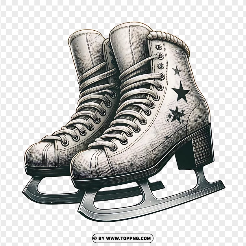 Classic White Ice Skates With Snowflake Design For Winter Activities PNG Transparent Background