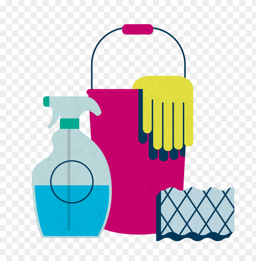 cleaning supplies, household cleaning, bucket, gloves, sponge, cleaning spray, blue liquid