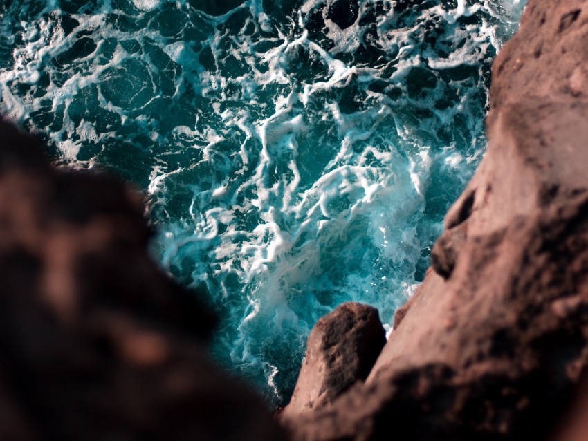 cliff, sea, waves, water, height