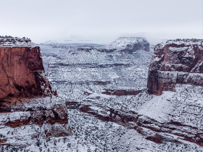 cliff, snow, snowy, sky