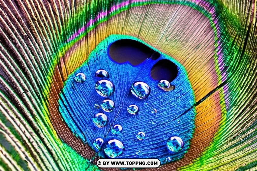 Close-up Elegance Water Droplet And Peacock Feather PNG Transparent Background