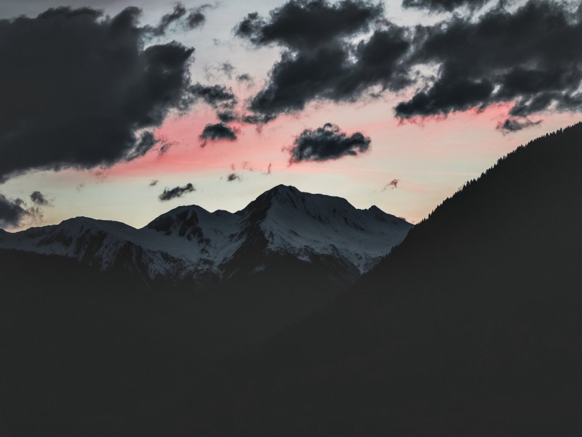 clouds, mountains, peak, dark