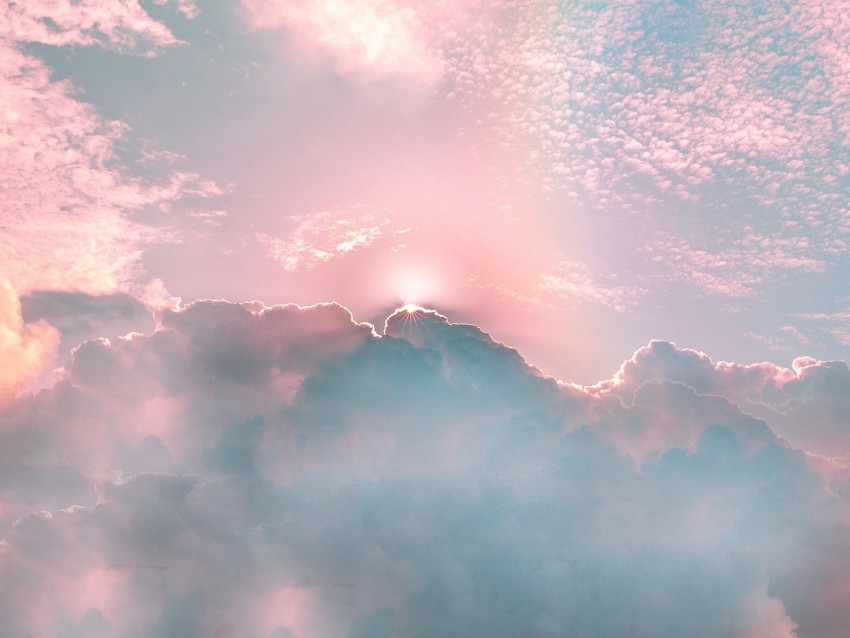 Clouds Porous Rainbow Sky Shine Rays Background