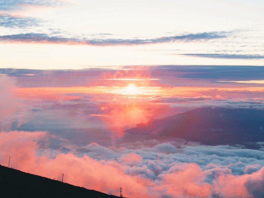 clouds, sky, dawn, aerial view, sunlight