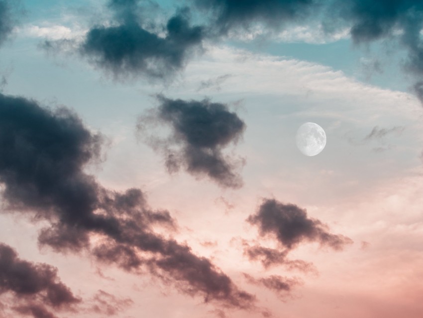 moonlit sky, twilight clouds, evening landscape, nature photography, serene atmosphere